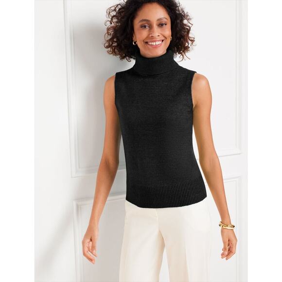 Talbots Women's Black Turtleneck Sleeveless Sweater Size Medium - Picture 1 of 8